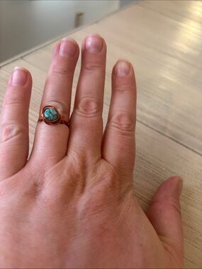 Handmade Copper-Plated Wire-Wrap Ring with Faceted Howlite | Size 7